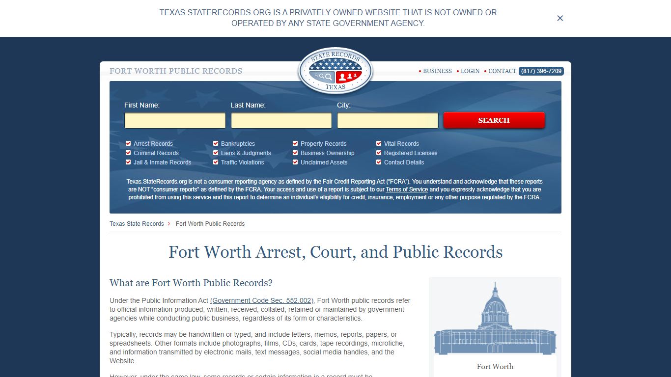 Fort Worth Arrest and Public Records | Texas.StateRecords.org